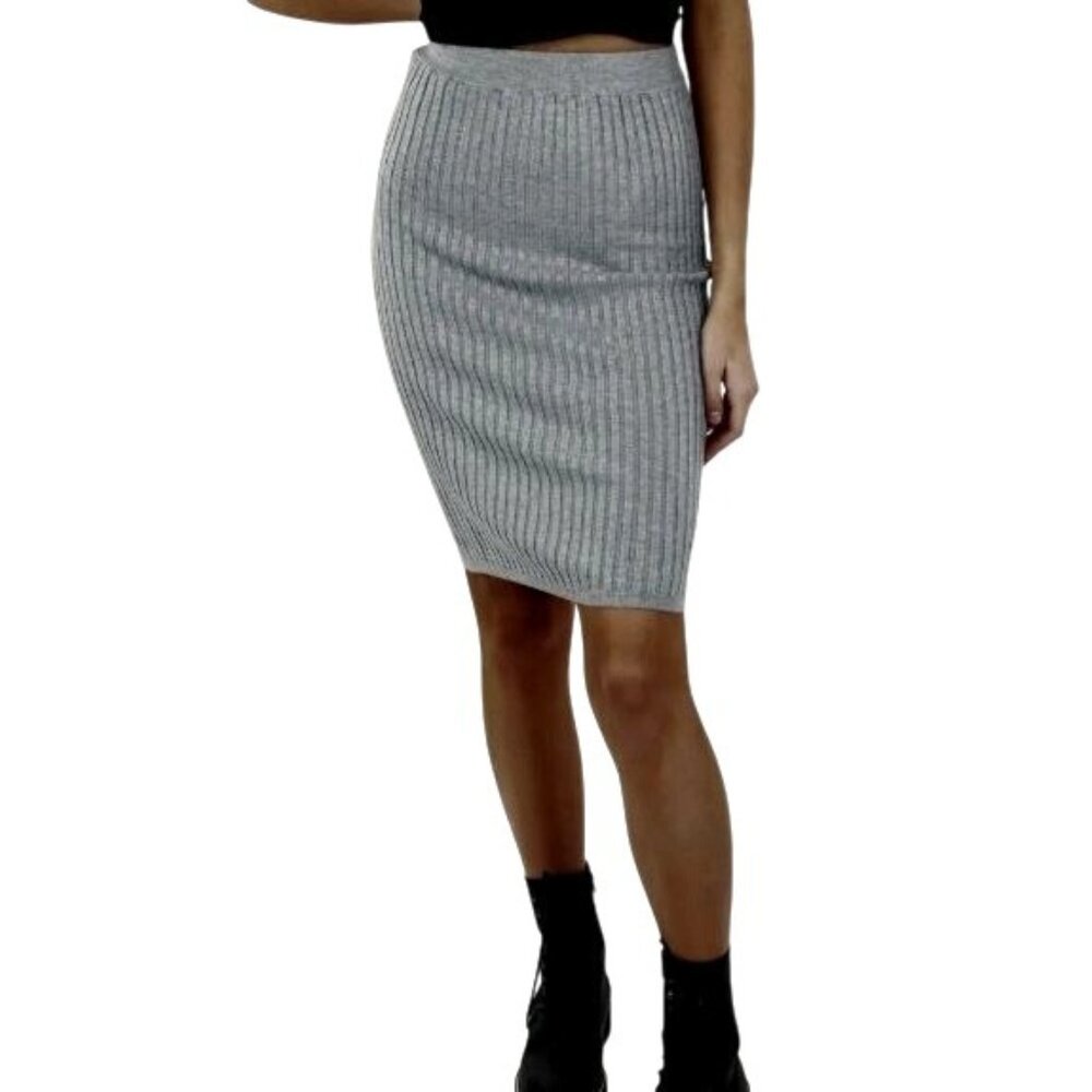 Gray Ribbed Knit Skirt